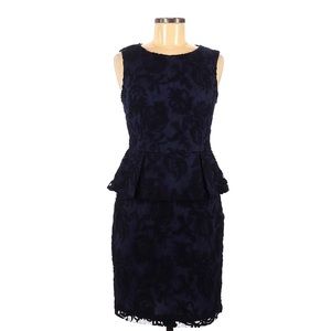 Adrianna Papell Midnight Blue Damask Dress Peplum Cocktail Dress Wedding Guest